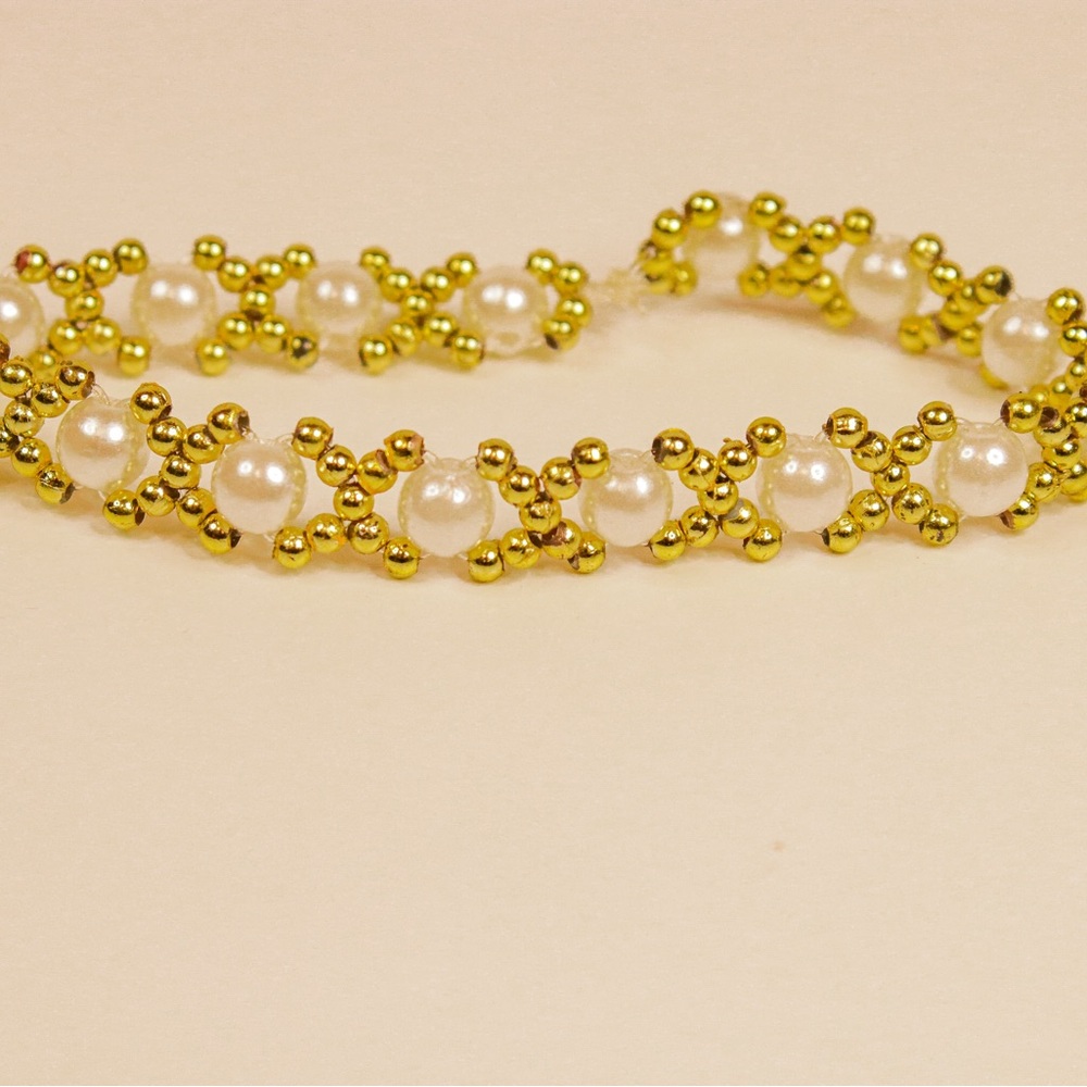 4” Beaded Bracelet Made with Acrylic Pearl Beads and Faux Gold